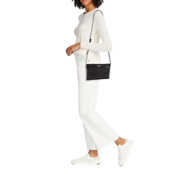 NWT Zadig & Voltaire Crossbody Bag Black Leather Stella Wings Zipper Shoulder - Picture 2 of 16